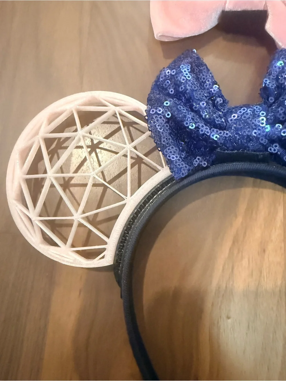 Mouse Ear Headband 3D printed with Pink and blue Bow Accent